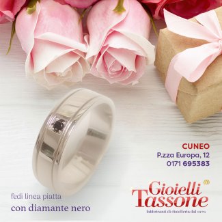 Gioielli Tassone | fedi nuziali a linea piatta con diamante nero 