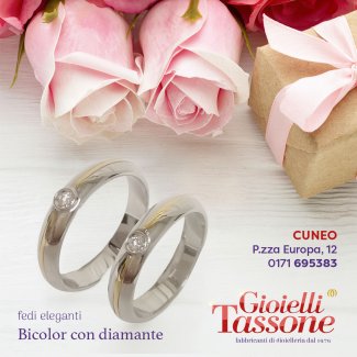 Gioielli Tassone | fedi nuziali bicolore con diamante